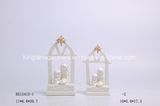 White Biscuiting Ceramic Window Cartoon Nativity Set with LED Tealight