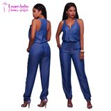 Leanne Blue Chambray Front Zipper Jumpsuit L55351