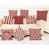 Geometric Figure Red and White Print Cushions