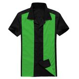 2017 Latest Fashion Top Design Emerald and Black Splicing Short Sleeve Shirts