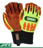 Flame Resistant Anti-Impact Mechanical Leather Safety Work Gloves with TPR