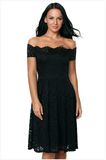Scalloped off Shoulder Flared Lace Dress