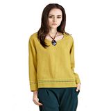 New Design Linen Fabric 3/4sleeve Fashion Women T-Shirt