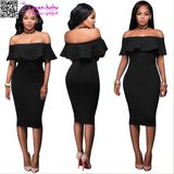 Ocala Black off-The-Shoulder Ruffle Party Dress L36132-3