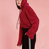 Wholesale Custom Women Blank Red Drop Shoulder Crop Streetwear Hoodie