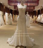 Cream Color Plain Lace Mermaid Wedding Dress