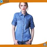 Factory OEM Women Long Sleeve Shirt Denim Blouse Shirts