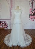 Dreamy Cap Sleeves Chapel Train Bridal Wedding Dress