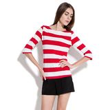 Wholesale Pure Cotton Fashion Striped Women T-Shirt