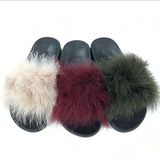 Women Outdoor Slider Natural Fur Upper Ladies Slide Slipper Flat Sandal Fashion Shoes Ladies Flats Sandals