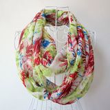 Woman Fashion Flower Printed Chiffon Infinity Spring Scarf (YKY1100)