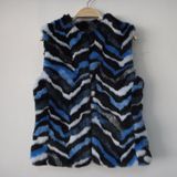 Multi-Blue Jacquard Faux Fur Vest