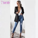 Women Sashion Business Suits Solid Notch Lapel Long Sleeve Open Front Blazer