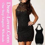 Black Sexy Party Halter Neck Lace Vintage Dress