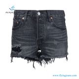 Jeans Manufacturer Ladies Black Cotton Frayed Denim Shorts