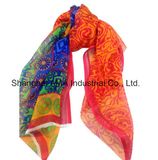 Hot Sale Printed 100% Mulberry Silk Chiffon Crinkle Women Scarf (AMA170609-10)