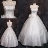 Hollowed Lace Bodice Beading Ball Gown Wedding Dress