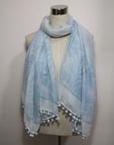 Lady Fashion Printed POM-POM Polyester Voile Scarf (YKY1039)