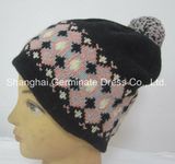 Fashion Jacquard Beanie Hat with Pompom (HJB008)