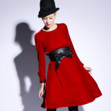 Elegant Velvet Dress Long Sleeve with Concealed Zipper and Bows