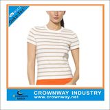 Active Striped Color Blocked Women Yoga Tee with Crew Neckline