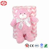 Pink Teddy Bear Fluzzy with Ribbon Toy Gift Set Blanket