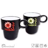 20oz Stable Black with Flower Design Ceramic Mug