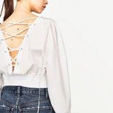 Fashion Women Batwing Sleeve Backless Bandage T-Shirt Clothes Blouse