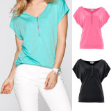 Pima Cotton Wholesale Custom Cheap Womens T Shirts with Zipper
