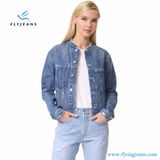 Frayed Edges and Contrast Shoulder Patches Denim Women Jeans Jacket