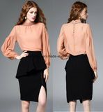 High Quality Elegant Bead Women Long Sleeve Shirt Ladies Blouse