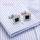 VAGULA High-Grade CZ Rhinestone Square Shirt Cuff Links