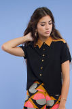 Women Collar Constract Clor Short Sleeve Shirts