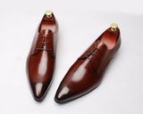 Sharp Toe Burnished Leather Handmade Mens Dress Shoes