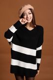Women Fashion Acrylic Knitted Striped Loose Sweater (YKY2011)