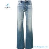 Sexy Lady Blue Denim Raw-Cut Flared Jeans with Mokey Wash