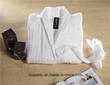 Customized White Shawl Collar Ribbed 5 Star Hotel Men Stripe Velour Bathrobe