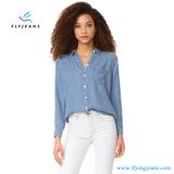 New Style Long Sleeve Women Casual Denim Shirts with Light Blue by Fly Jeans