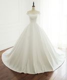 Sleeveless Satin Wedding Ball Gown Zipper Back Court Train (W727)