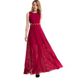 Maxi Burgundy Evening Dress Sleeveless Graceful