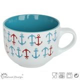 16oz Inside Blue Outside White Silk Screen Soup Mug