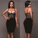 New High Quality Sleeveless Lace Slip Rayon Sexy Bandage Dress Evening Club Party Dress