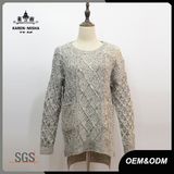 Women Grey Pocket Cable Knitted Sweater
