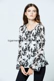 Latest Design Mature Ladies Pictures Printed Long Sleeve Women Blouses