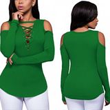 Fashion Women Leisure Casual off Shoulder Bandage Clothes Blouse