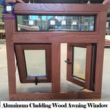 Solid Wooden Window with Aluminum Cladding Awning Design, 3D Wood Grain Aluminum Top Hung Windows