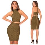 Ladies Bandage Dress Set with Round Collar Dress