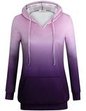 Women's Long Sleeve V Neck Ombre Hoodie Pullover Sweatshirt