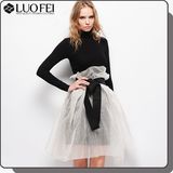 High Quality Women Pleated Organza Silk Skirt with Bow