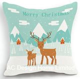 Square X'mas Happy Children Design Decor Fabric Cushion W/Filling